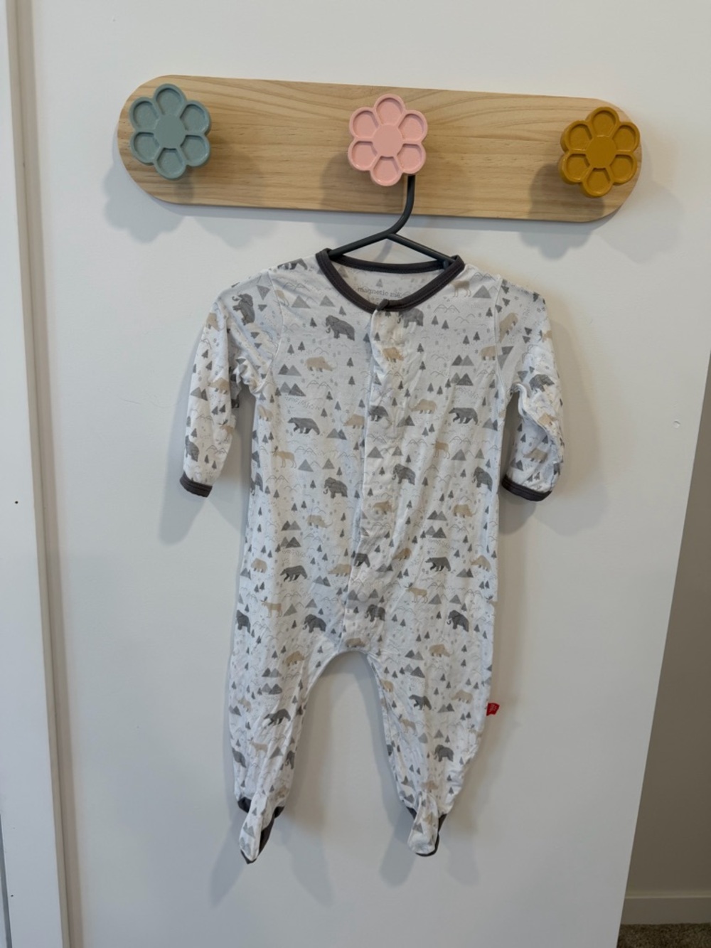 Magnetic Me Neutral Bear & Mountain Footed One-Piece Pajamas
